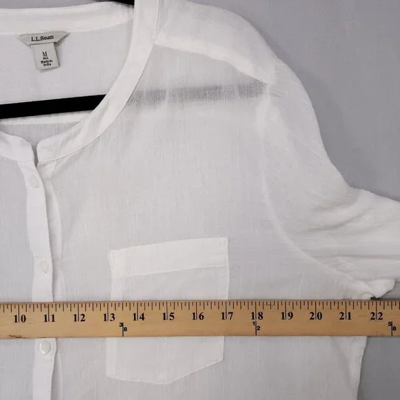 LL Bean Cotton Gauzy Long Sleeve Button Up Shirt Womens Medium Sheer White Beach - Picture 11 of 13